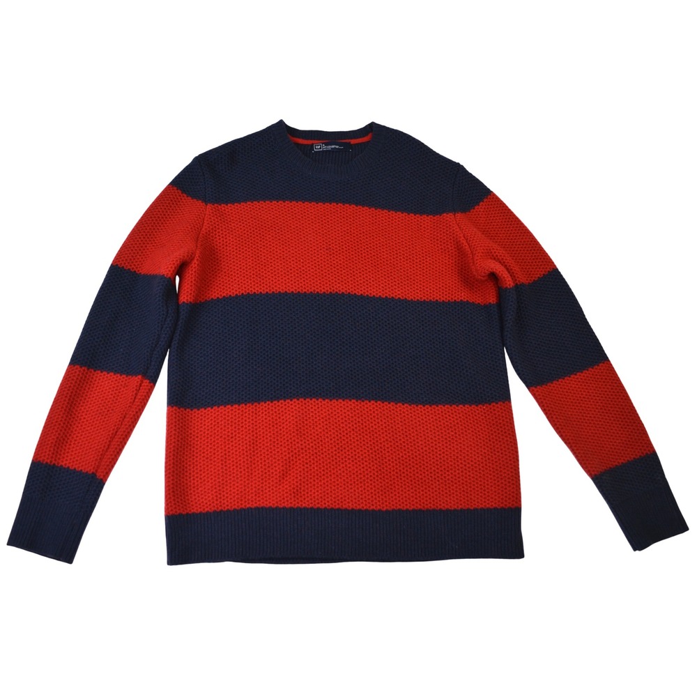 Gap Mens XL Lambswool Blend Striped Crewneck Sweater Red Navy Blue Long Sleeve
